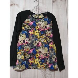 Collective Concepts Shirt Ladies Medium Black Blue Yellow Floral‎